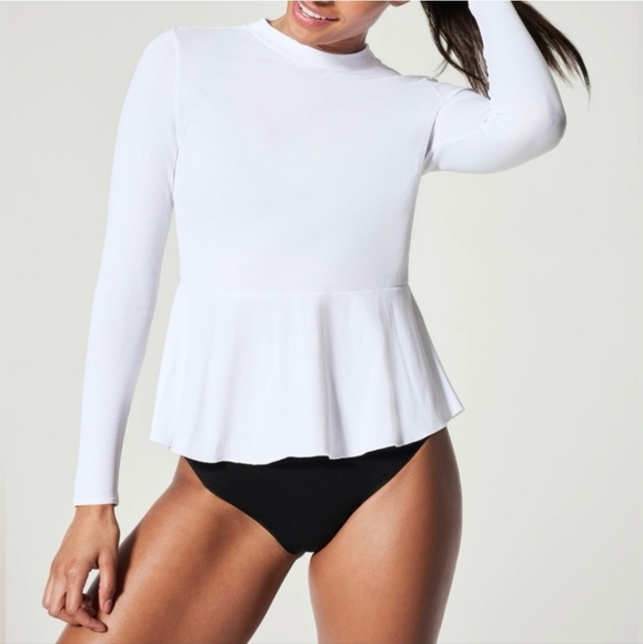 Spanx Swim Pique Long Sleeve Sun Swim Shirt white Size Large - Picture 1 of 11